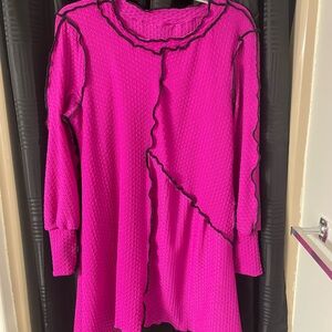 Custom made Vibrant Pink Long Sleeve Top with Black Trim